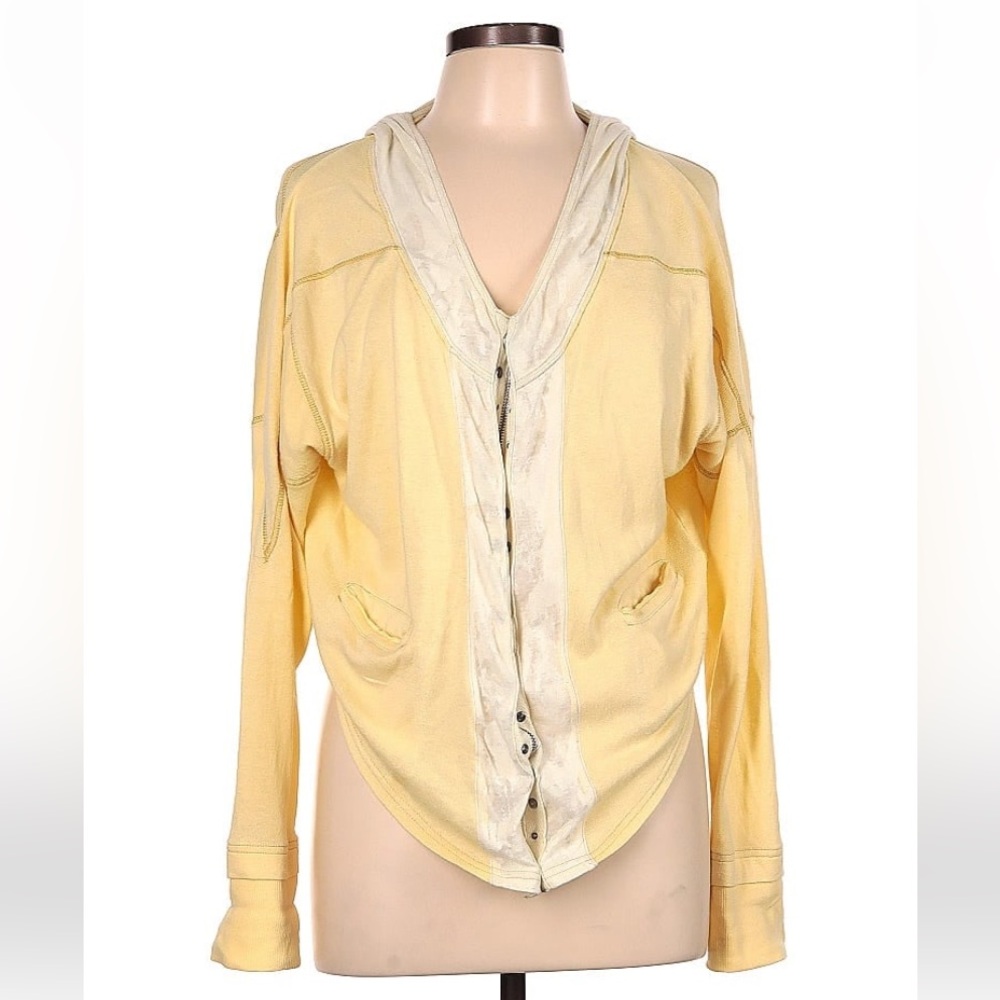Free People Buttercream Mixed Media Dolman Sleeve Hooded Zip Front Sweatshirt - Picture 2 of 7